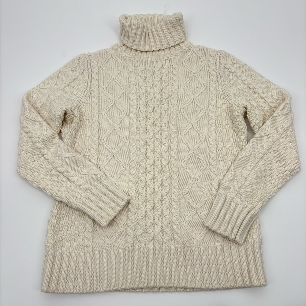 L.L. Bean Cream Cable Knit Turtleneck Sweater